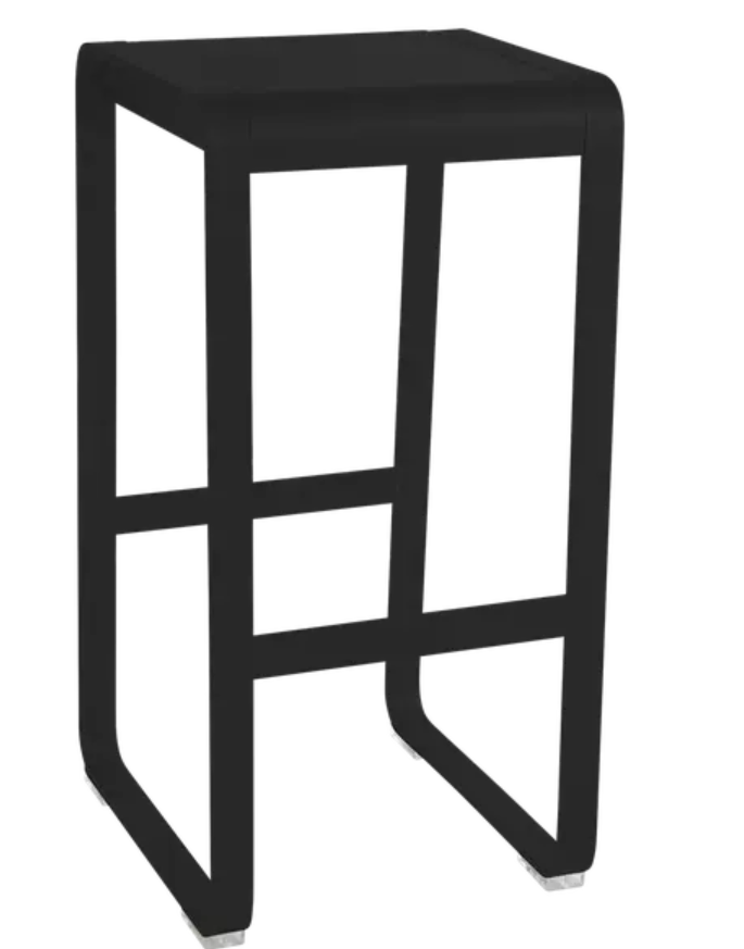 Load image into Gallery viewer, Fermob Bellevie high bar stool in liquorice color, outdoor-ready with a sleek modern design for bar or kitchen use.
