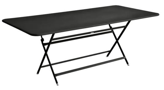 Fermob CARACTÈRE foldable outdoor table in liquorice color, 190 x 90 cm, eight-seater, ideal for outdoor dining and gatherings.