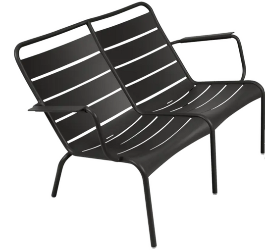 Luxembourg Duo Low Armchair by Fermob, featuring a Liquorice-colored Fermb Kids Corner Contract Bench with a modern design.