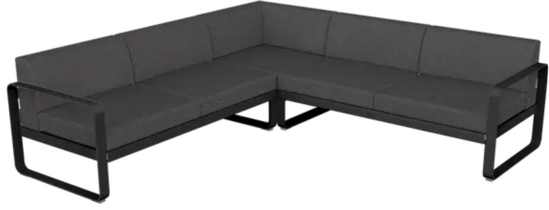 Load image into Gallery viewer, Fermob Bellevie Composition 2 outdoor lounge sofa set in liquorice and graphite grey with modern cushions, suitable for outdoor seating.
