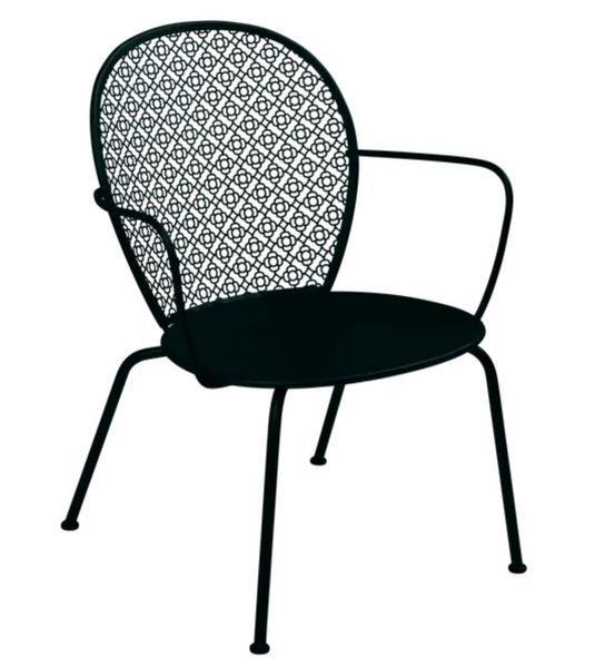 Fermob LORETTE low armchair with a metal frame, Liquorice color, designed for outdoor seating and stylish metal furniture.