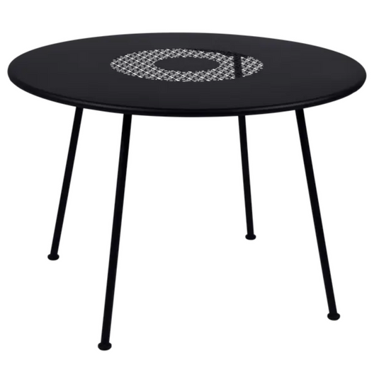 Fermob LORETTE round garden table, 110 cm diameter, metal construction with fire-resistant finish, stylish outdoor furniture piece