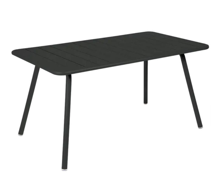 Load image into Gallery viewer, Fermob Luxembourg outdoor bar table in Liquorice color, 143x80 cm, with a sleek modern design for patio or outdoor use.
