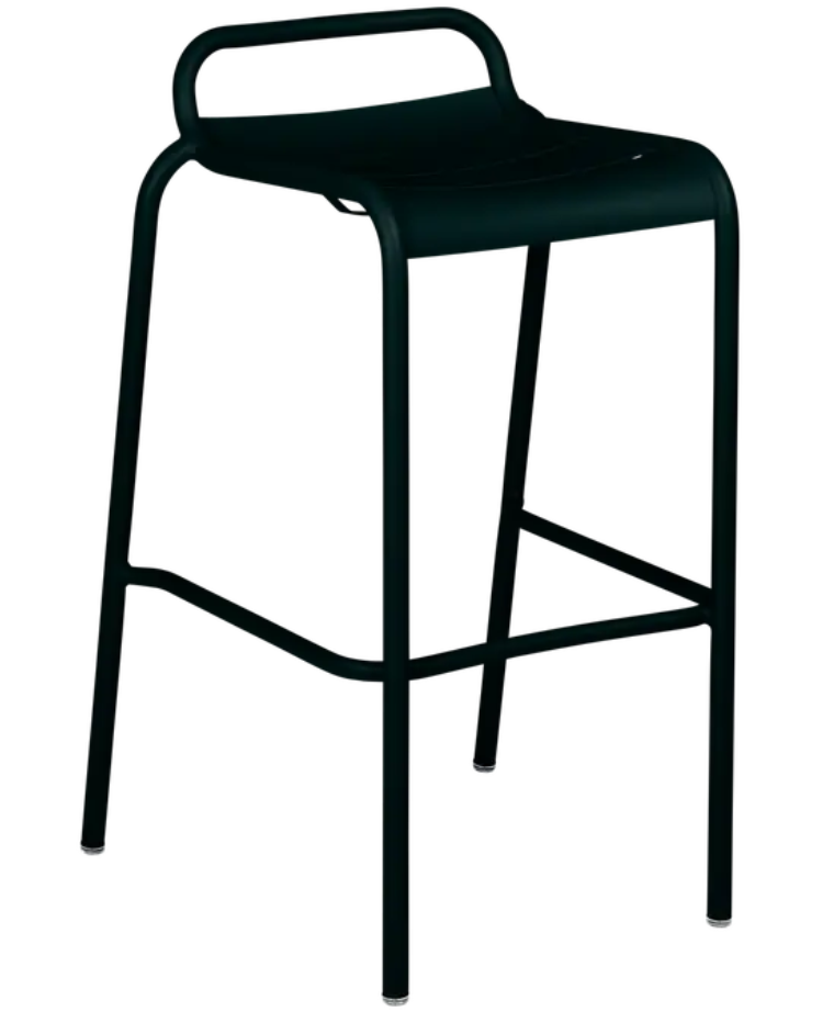 Load image into Gallery viewer, Fermob Luxembourg Bar Stool in Liquorice color, outdoor metal bar stool for dining or restaurant use, modern design.
