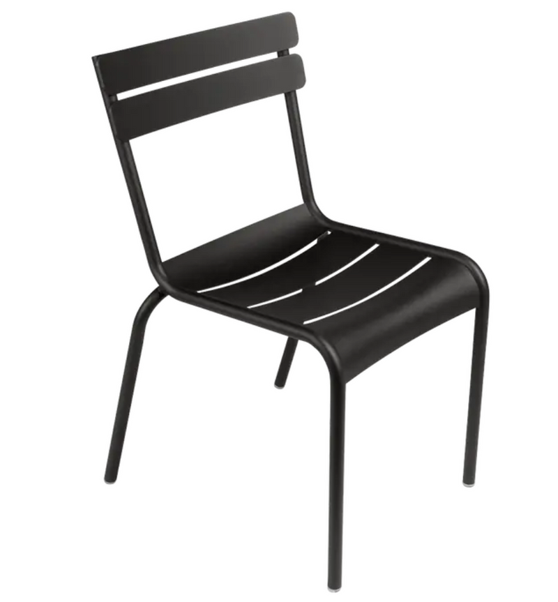 Load image into Gallery viewer, Fermob Luxembourg armchair in liquorice color, metal stackable chair with a modern design, suitable for indoor or outdoor use
