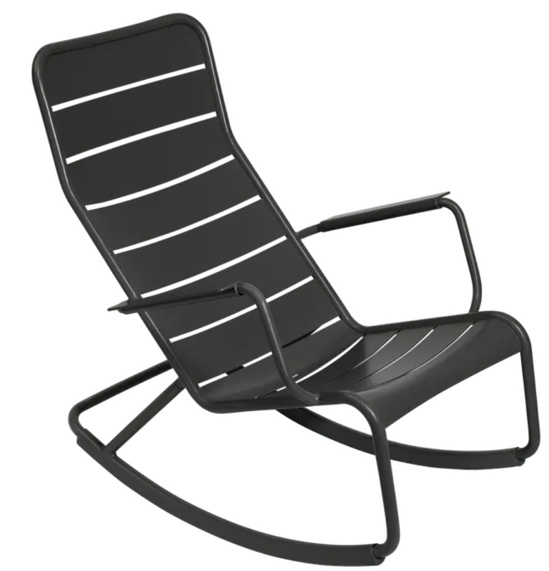 Load image into Gallery viewer, Fermob Luxembourg outdoor rocking chair in black aluminum, featuring a sleek design perfect for garden or patio relaxation.
