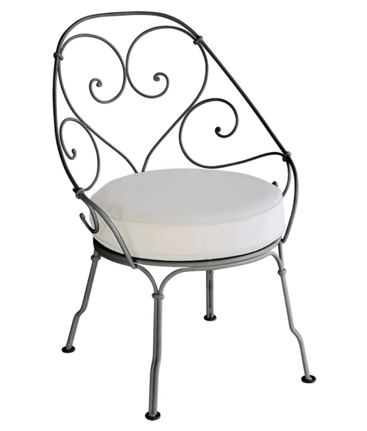 Fermob Liquorice Off White Cabriolet outdoor armchair with metal frame and curved design for patio or garden.