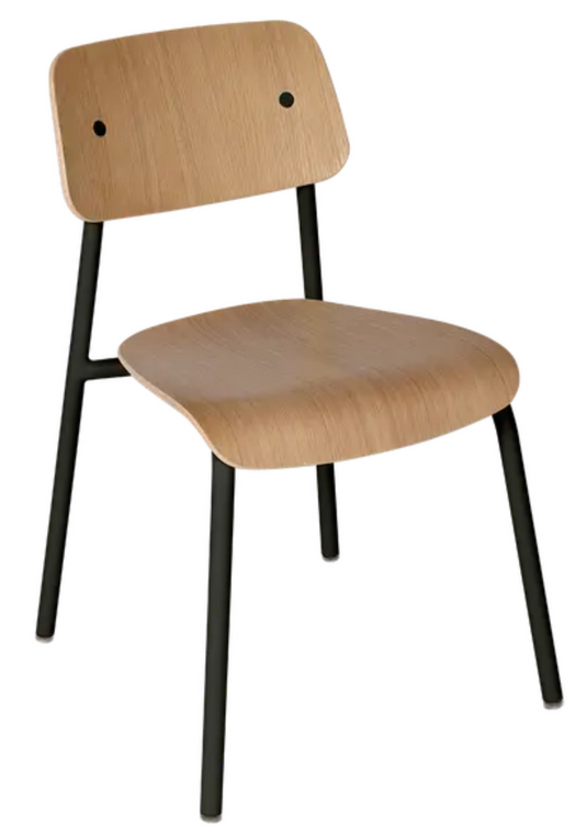Fermob Liquorice Studie Oak Chair with a sleek wooden design, suitable for office, restaurant, or home seating.