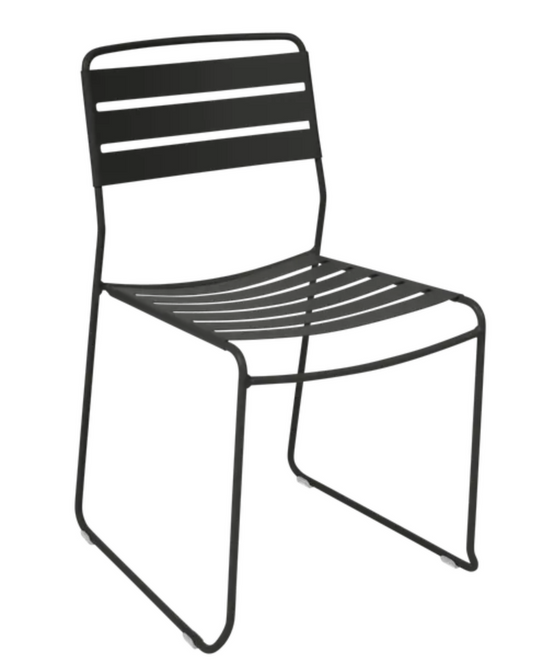 Fermob Surprising outdoor chair in liquorice color with a sleek, modern design, suitable for patio or restaurant outdoor seating.
