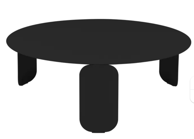 Load image into Gallery viewer, Fermob Bebop Low Outdoor Table in Liquorice with an 80cm diameter, anthracite round coffee table for outdoor use.
