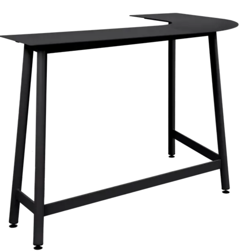 Load image into Gallery viewer, Fermob Bolder Corner Bar Stool in Liquorice with two-seater outdoor garden bench featuring foxed metal finish.
