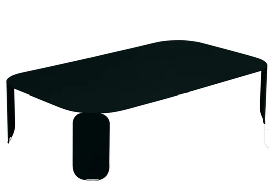 Fermob Bebop low outdoor table in liquorice color, 120x70 cm with 42 cm height, modern design for patio or garden use.