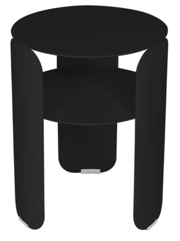 Load image into Gallery viewer, Black Fermob Bebop Side Table with a 35cm diameter, outdoor metal offset table with sleek liquorice black finish.
