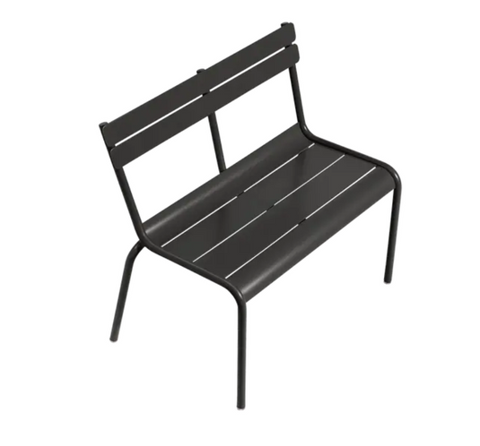 Fermob Luxembourg Kid Bench in liquorice color, designed for children's seating at restaurants or outdoor spaces.
