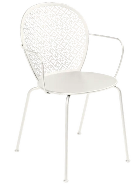 Fermob Lorette outdoor metal armchair with sleek design and armrests, ideal for garden or patio seating.