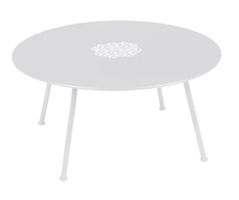 Load image into Gallery viewer, White Fermob Lorette low metal coffee table with an 80cm diameter, designed for outdoor use.
