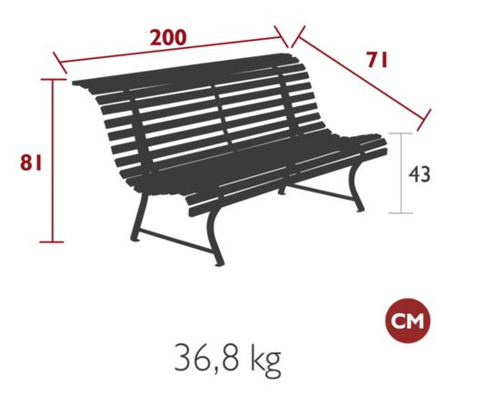 Fermob Louisiane 200cm outdoor folding garden bench with four seats, made of metal, perfect for outdoor patio or garden.