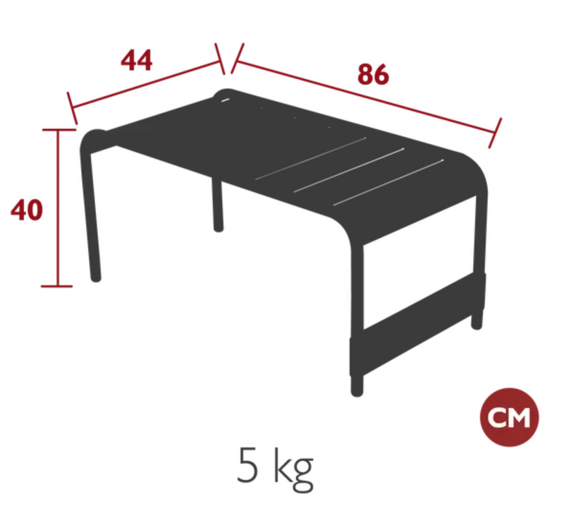 Load image into Gallery viewer, Fermob Luxembourg large low table and bench in outdoor setting, showing its sleek design and smooth surface.

