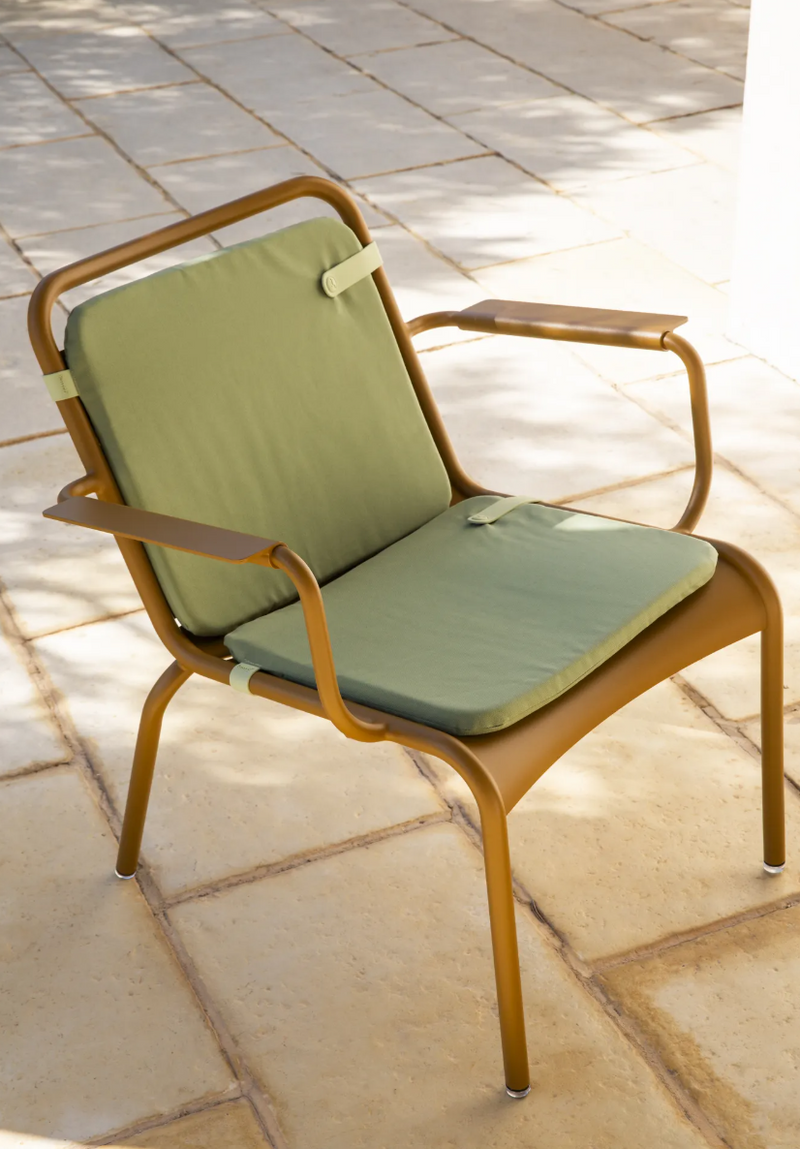 Load image into Gallery viewer, Fermob Luxembourg garden armchair lounge with a woven design and metal frame, perfect for outdoor patio or garden relaxation.
