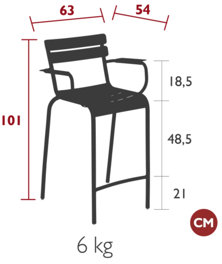 Load image into Gallery viewer, Luxembourg high bar armchair by Fermob with a curved back and metal frame, shown in a modern outdoor setting.
