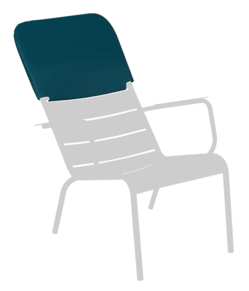 Load image into Gallery viewer, Fermob Luxembourg low armchair headrest with adjustable fabric cushion and metal frame for comfortable lounging.
