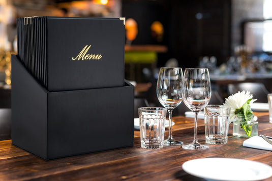 Securit Menu Holders - Boxes Classic - Black 35x28x19,8cm - Pack of 2 - in use
