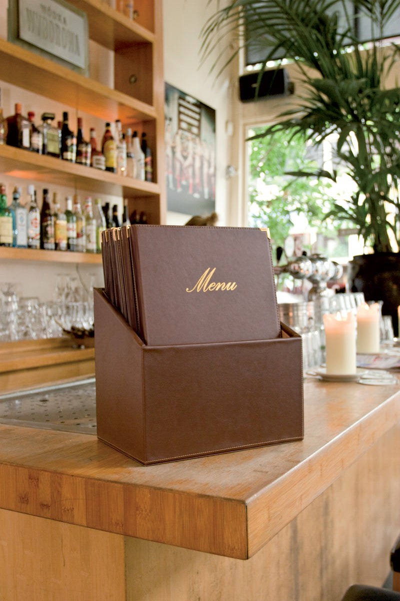 Load image into Gallery viewer, Securit Menu Holders - Boxes Classic - Brown 35x28x19,8cm - Pack of 2 - in use
