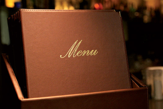 Securit Menu Holders - Boxes Classic - Brown 35x28x19,8cm - Pack of 2 - in use
