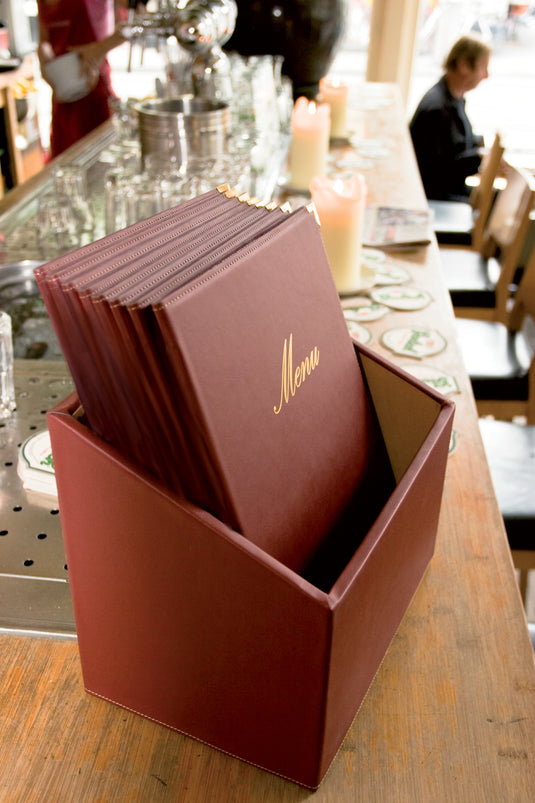 Securit Menu Holders - Boxes Classic - Wine Red 35x28x19,8cm - Pack of 2 - in use