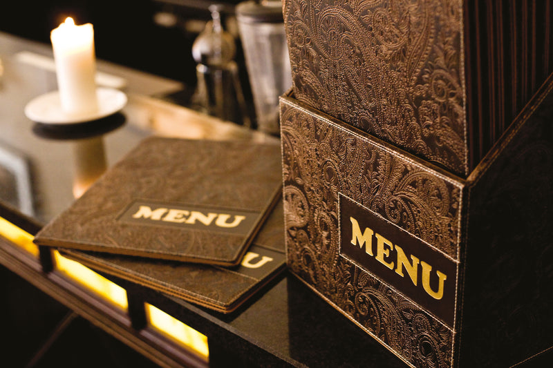 Load image into Gallery viewer, Securit Menu Holders - Boxes Design - Paisley 35,2x27x14,6cm - Pack of 2 - in use
