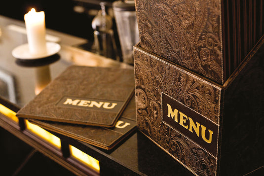 Securit Menu Holders - Boxes Design - Paisley 35,2x27x14,6cm - Pack of 2 - in use