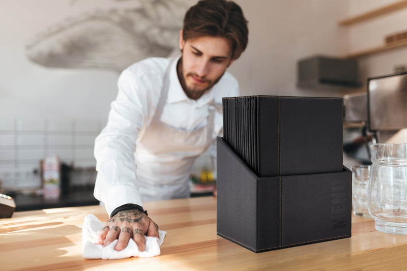 Load image into Gallery viewer, Securit Menu Holders - Boxes Trendy - Black 35,2x27,9x19,7cm - Pack of 2 - in use
