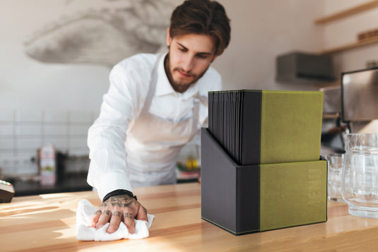 Securit Menu Holders - Boxes Trendy - Green 35,2x27,9x19,7cm - Pack of 2 - in use