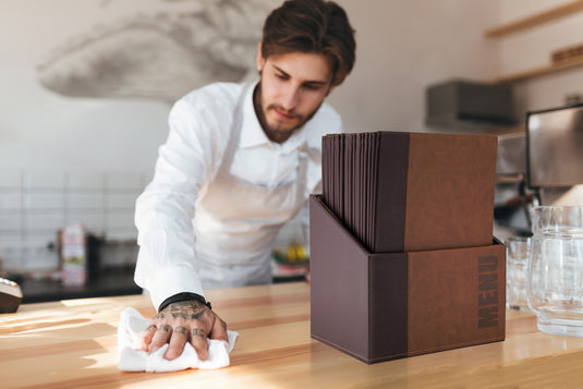 Securit Menu Holders - Boxes Trendy - Brown 35,2x27,9x19,7cm - Pack of 2 - in use