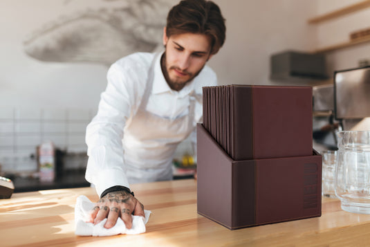 Securit Menu Holders - Boxes Trendy - Wine Red 35,2x27,9x19,7cm - Pack of 2 - in use