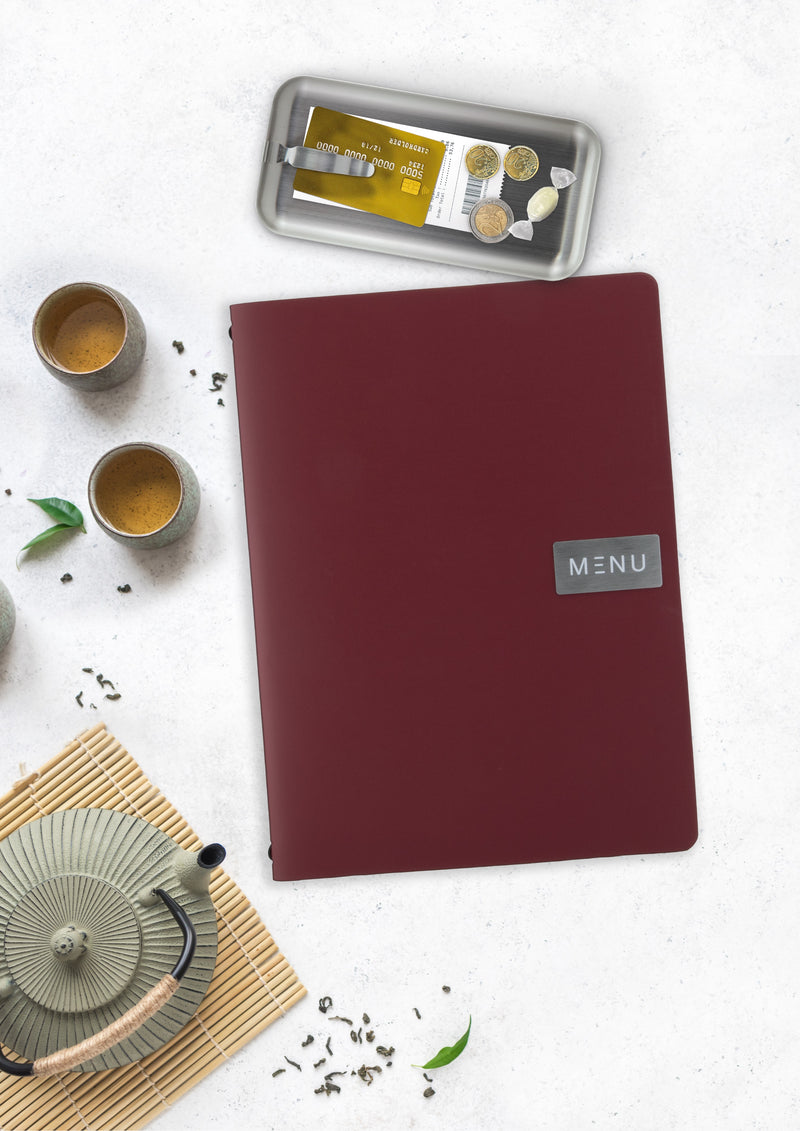 Load image into Gallery viewer, Securit Menu Holders - Bill Presenter - Stainless steel 18,5x9,5x1cm - Pack of 10 - in use
