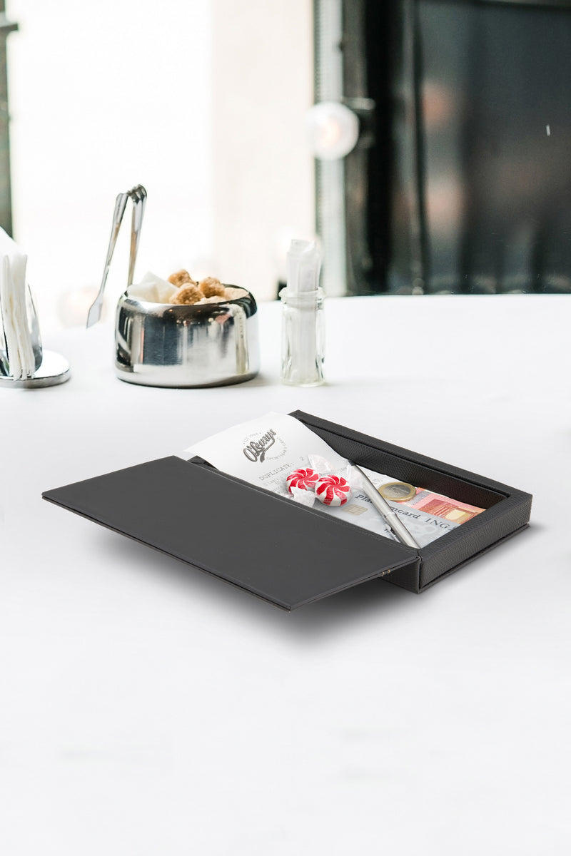 Load image into Gallery viewer, Securit Menu Holders - Bill Presenter - Black 4x18,3x11cm - Pack of 10 - in use
