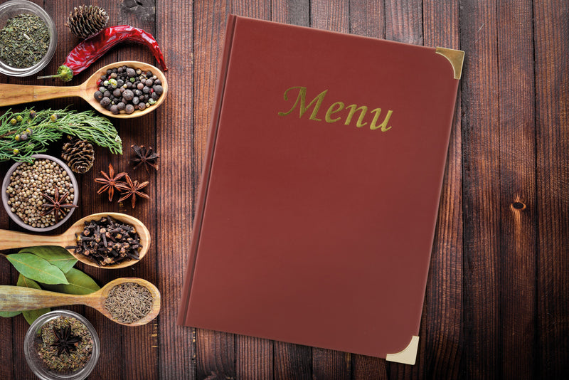 Load image into Gallery viewer, Securit Menu Holders - Basic - Wine Red 31x23,5x0,8cm - Pack of 10 - in use

