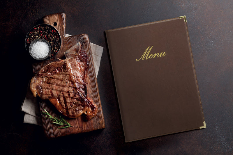 Load image into Gallery viewer, Securit Menu Holders - Classic - Brown 34x24x0,5cm - Pack of 10 - in use

