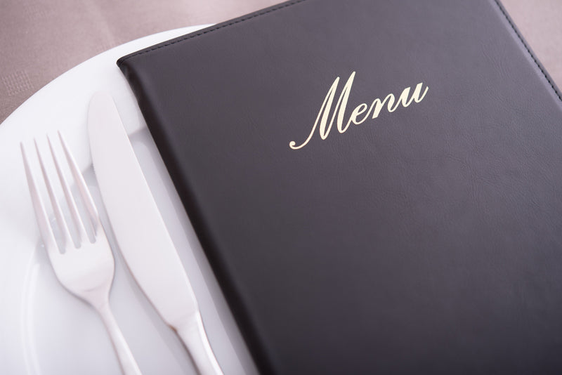 Load image into Gallery viewer, Securit Menu Set - Classic A5 Black - 10 Menu Holders + 20 Extra Pouches - in use
