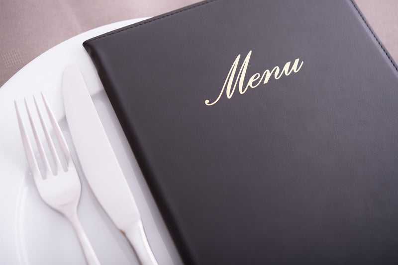 Load image into Gallery viewer, Securit Menu Holders - Classic - Black 25x18x0,5cm - Pack of 10 - in use
