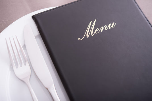 Securit Front-of-House Set - Classic A5 Black - 10 Menu Holders + 10 Bill Presenters - in use