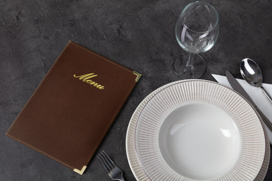 Securit Menu Holders - Classic - Brown 25x18x0,5cm - Pack of 10 - in use