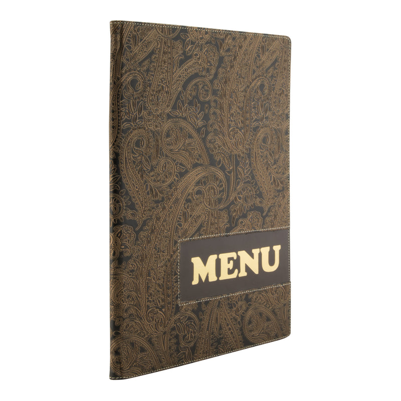 Load image into Gallery viewer, Securit Menu Set - Design A4 Paisley - 10 Menu Holders + 20 Extra Pouches - in use
