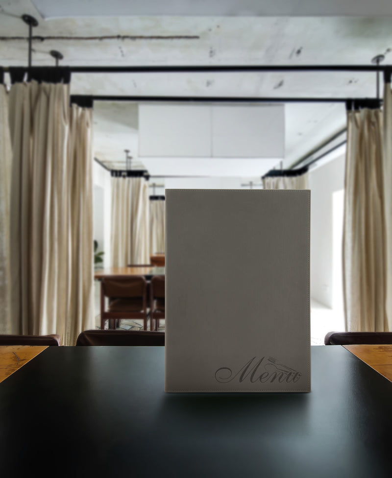 Load image into Gallery viewer, Securit Menu Set - Design A4 Velvet - 10 Menu Holders + 20 Extra Pouches - in use
