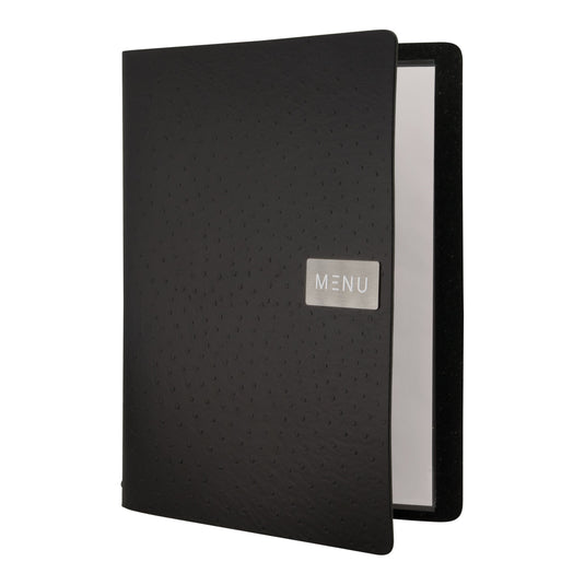 Securit Front-of-House Set - Leather Ego A4 Black - 10 Menu Holders + 10 Beechwood Bill Presenters