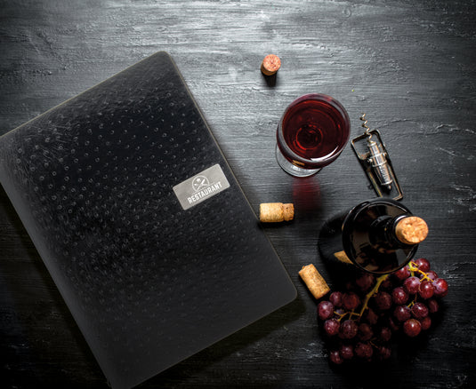 Securit Menu Holders - Leather - Black 33,2x24,6x0,5cm - Pack of 10 - in use