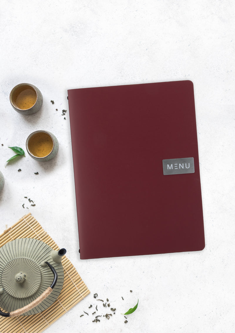 Load image into Gallery viewer, Securit Menu Holders - Leather - Red 33,2x24,6x0,5cm - Pack of 10 - in use
