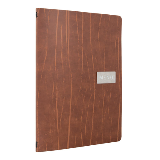 Securit Front-of-House Set - Leather Ruga A4 Brown - 10 Menu Holders + 10 Teak Block Bill Presenters