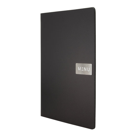 Securit Front-of-House Set - Leather Raw A4 Black - 10 Menu Holders + 10 Beechwood Bill Presenters